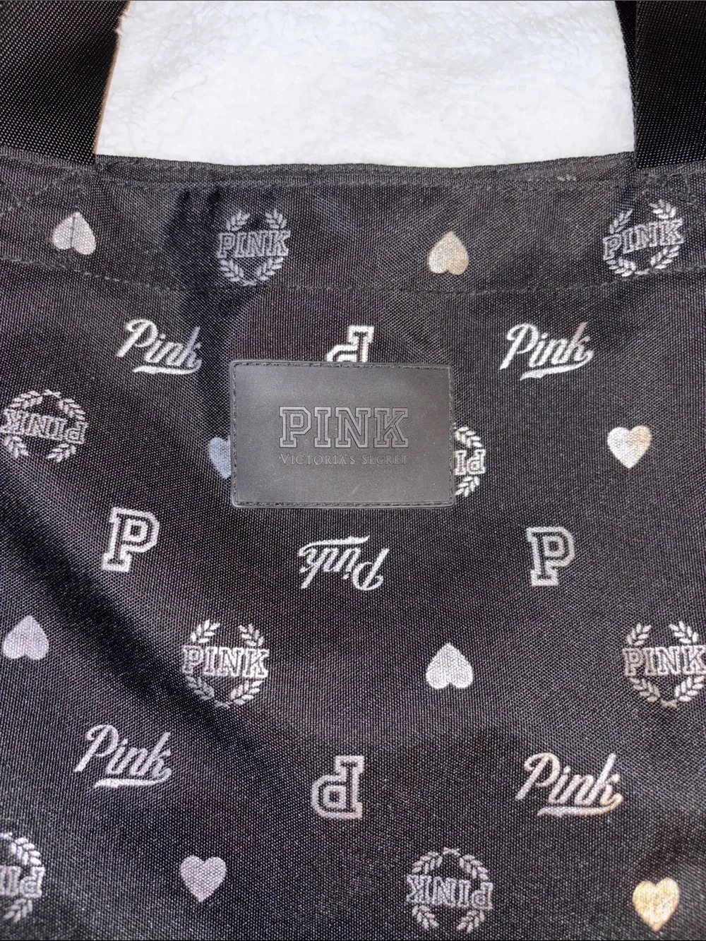 PINK Victoria's Secret Black Tote with Pink & Silver Logo Accents
